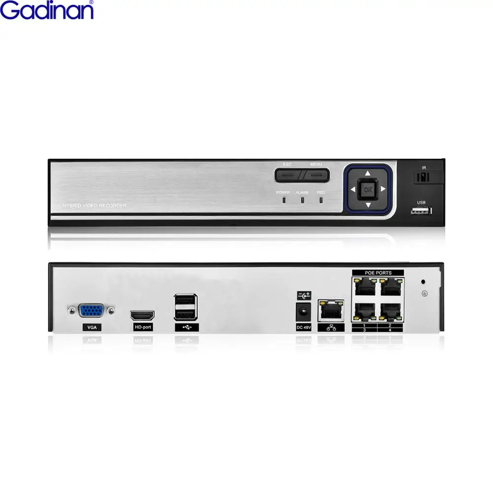 Сетевой видеорегистратор Gadinan 8CH/4CH 48V POE для 5-мегапиксельной HD IP-камеры с поддержкой распознавания лица, система видеонаблюдения H.265 камера видеонаблюдения системы безопасности, система камеры.