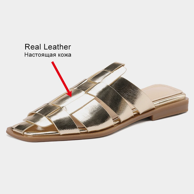 Шлепанцы JOZHAMTA женские из натуральной кожи сланцы плоская подошва плетеные