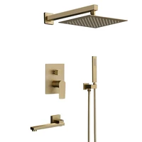 bathroom shower set brushed gold square rainfall shower faucet wall or ceiling wall mounted shower mixer 8 12 inch shower head