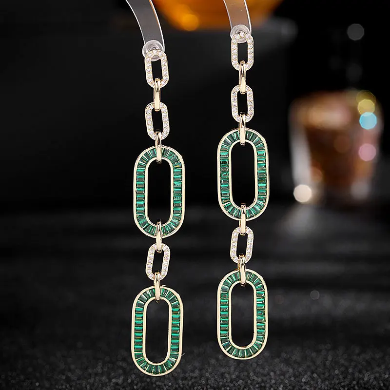 

Europe and America Fashionable Chains Dangle Earrings For Women Designer Long Temperament Geometric Eardrop Gold Plated Jewelry