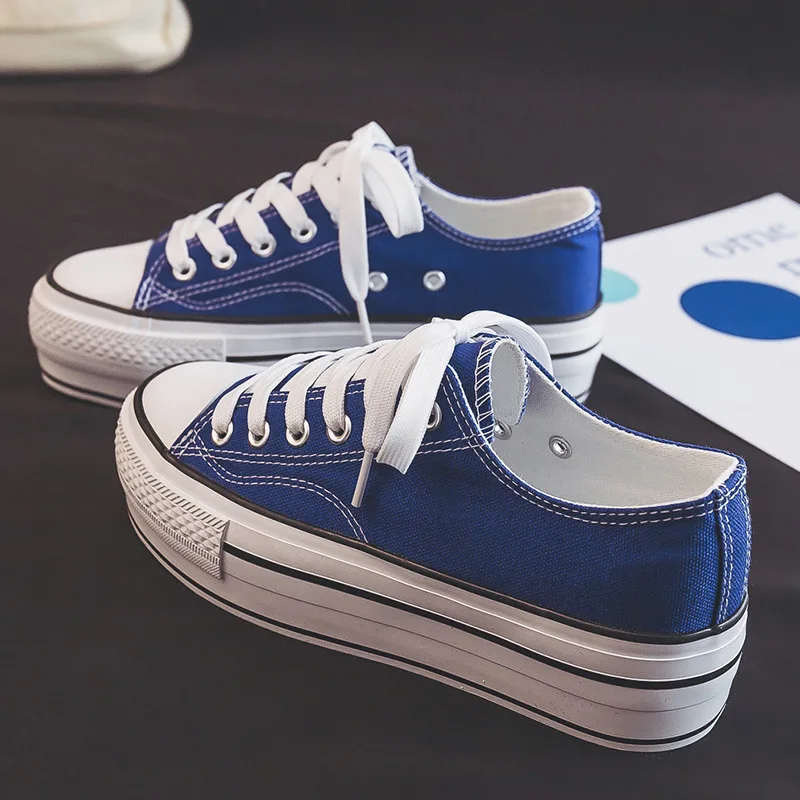 Flats Shoes For Women Vulcanized Canvas Platform Sneakers Green Tennis Female Student Increase Height Small Couples Skateboard