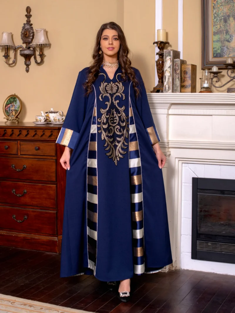 Eid Prayer Dress Stand Collar Muslim Abaya Abaya Women Turkey Embroidery Abayas Vestidos Morocco Party Dresses Kaftan Gown Robe