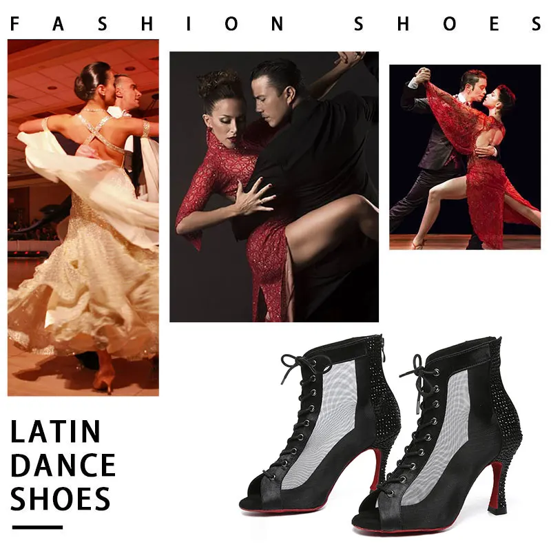 SWDZM Women Latin Dance Shoes Ladies Dancing Shoes Woman Tango Ballroom Dance Boots High Heels Salsa Party Shoes Dancing Boots
