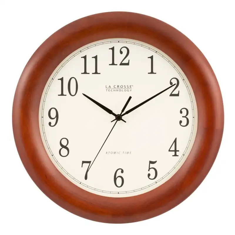 

Inch Cherry finish Oak Wood Atomic Analog Clock, WT-3122A-Int Nh movement Table clock Room decorations for men Clock kit Alarm c