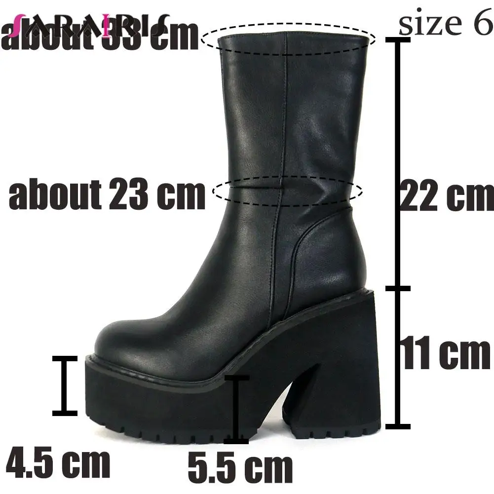 2022 Brand New Fashion Design Autumn Motorcycle Boots Women Punk Chunky High Heels Mid Calf Boots Goth Street Winter Shoes Woman images - 6