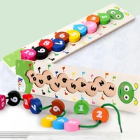 wooden math toy threading caterpillar develop intelligence learn counting mathematics teaching aids kids wooden montessori toy