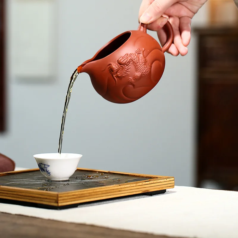 High Quality Yixing Purple Sand Teaware Tea Pitcher Household Brewing Pot Dahongpao Fish and