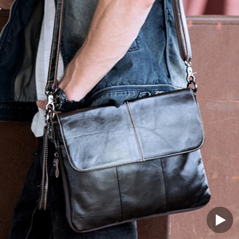Shoulder Messenger Crossbody Men Bag Cross Body Genuine Leather Handbag Briefcase For Laptop Document A4 Satchel Side Sac Bolso