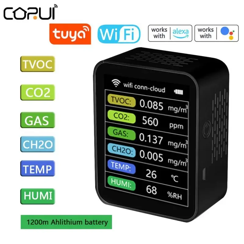 

Беспроводной детектор CoRui, 6 Вт 1, Wi-Fi детектор, TVOC CO2 gazy CH2O