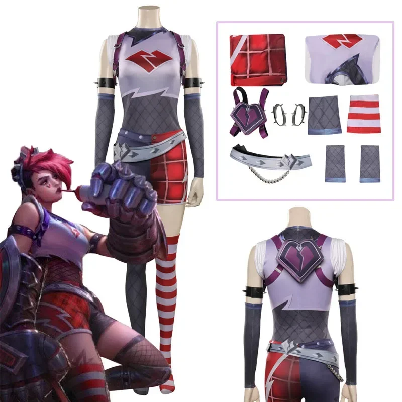 Костюм для косплея LOL The Piltover Enforcer Vi женский топ шорты девочек аксессуары наряды