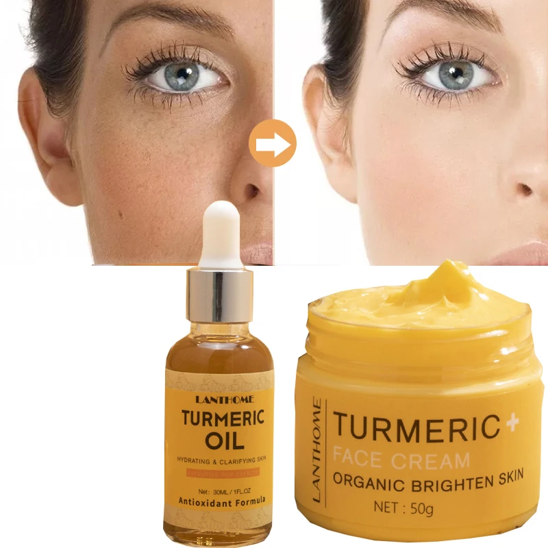 

2Pcs/Set Turmeric Skin Care Set Natural Organic Moisturizing Whitening Facial Essence Oils Nourish Smooth Face Serum