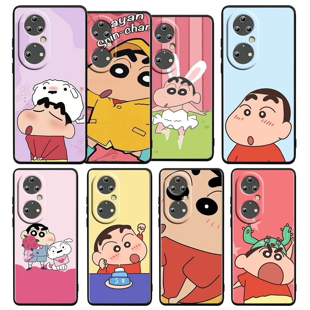 

Japan Shinchan Crayon For Huawei P50 P20 P30 P40 5G P10 Pro Lite E Plus P9 Lite Mini Silicone Soft TPU Black Phone Case Cover