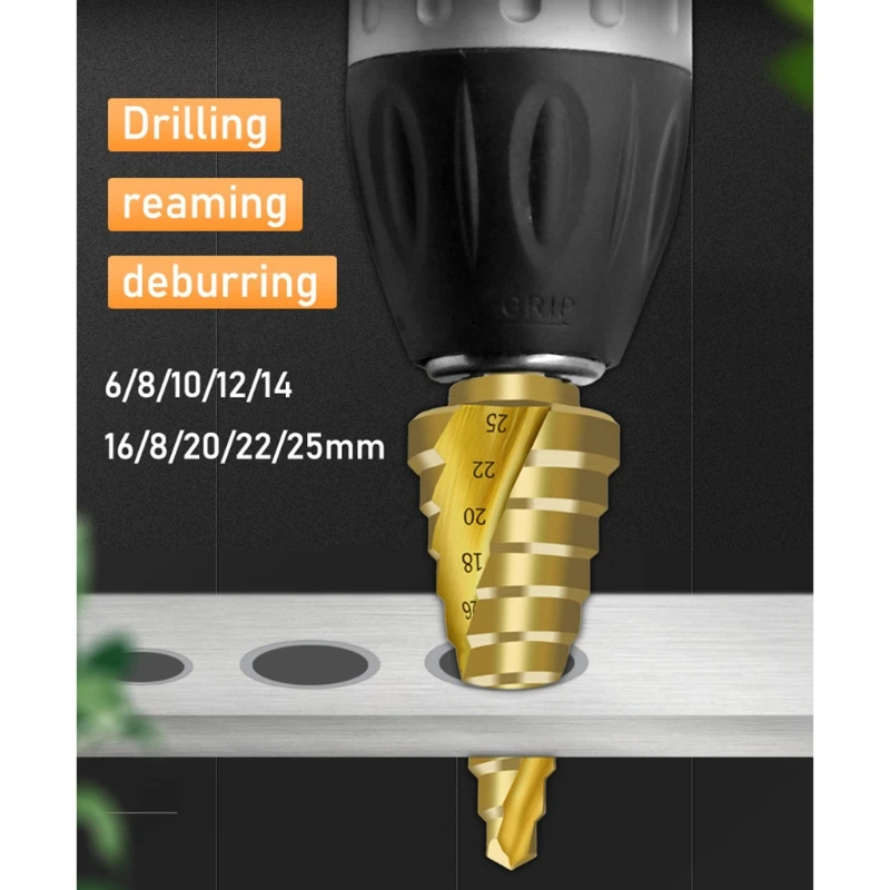 

6-25mm Pagoda-Shaped Step Cone Drill Bit Spiral Hex Shank HSS Titanium Coated