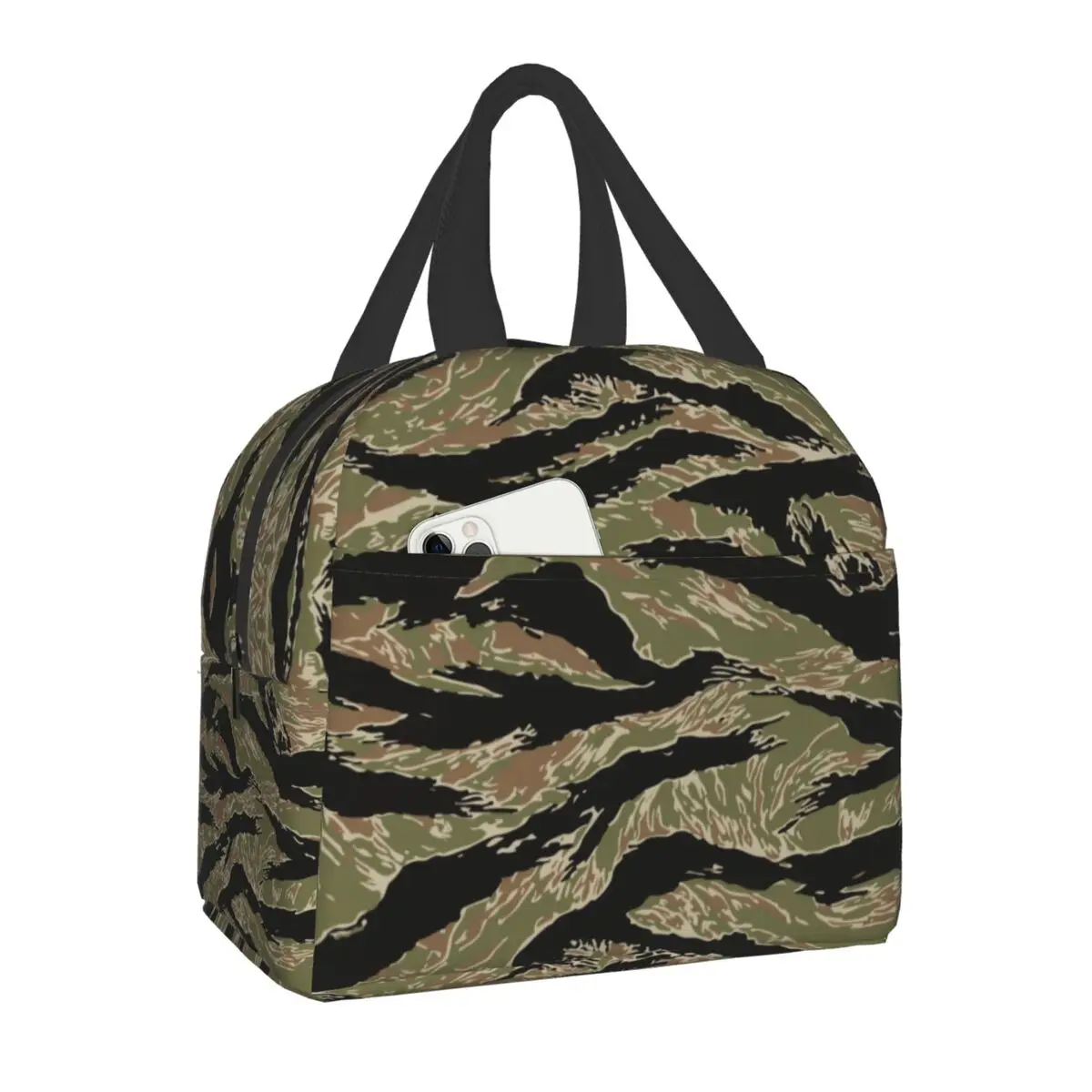 

Tiger Stripe Camo Insulated Lunch Bag for Women Resuable Military Camouflage Thermal Cooler Bento Box Office Picnic Lunch Bags