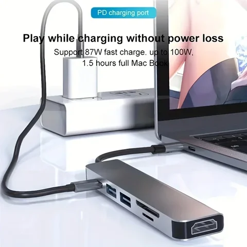 USB C-концентратор 6 в 1 USB C-адаптер с 4K HDMI 100 Вт PD USB 3.0 SD/TF Card Reader MacBook pro air ipad iphone15 typec