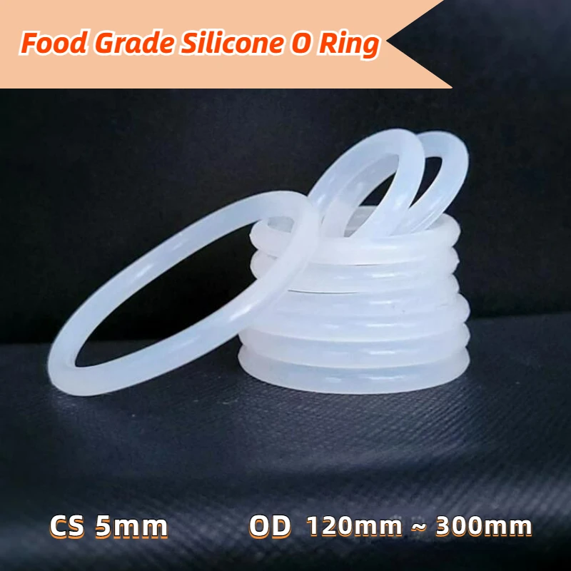

White Food Grade Silicone O Ring Gasket Waterproof Washer Rubber VMQ O Rings Silicone Ring CS 5mm OD 120 ~ 300mm