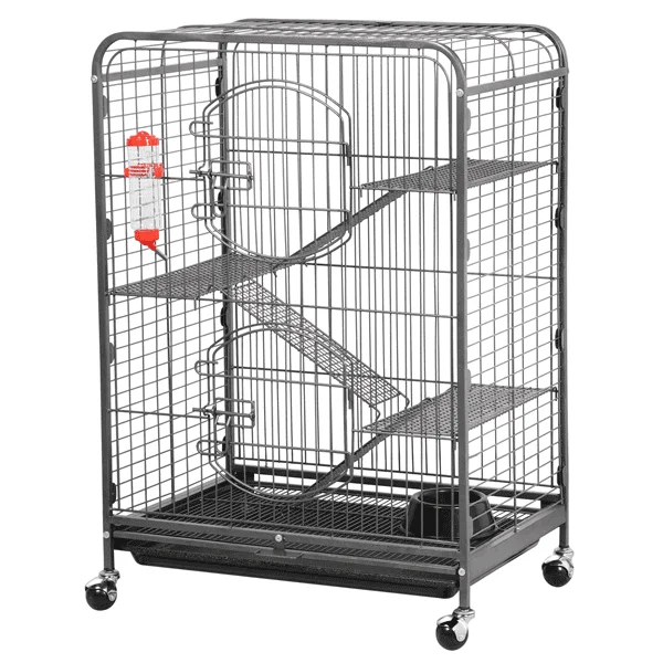 

Small Animals Hutch for Rabbits and Cats, Black, Rolling, Large