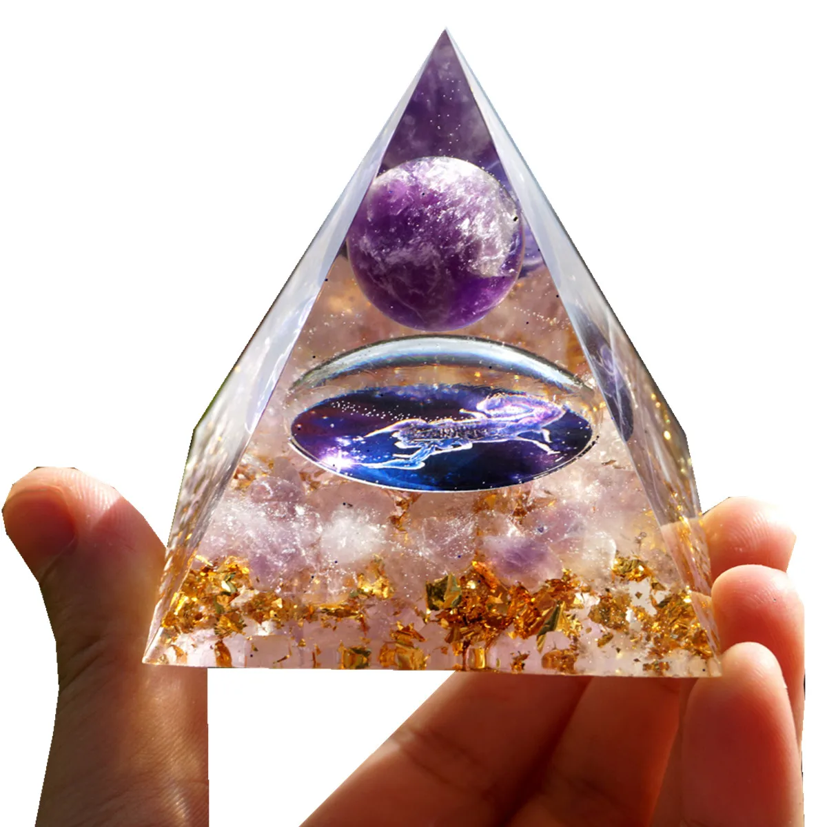 

Amethyst Sphere Orgonite Pyramid with Rose Quartz SCORPIO EMF Protection Orgone Pyramide Reiki Crystal Healing