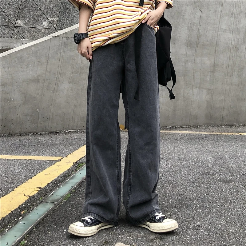 

Retro Washed Button Lace Up High Waist Jeans Women Y2K Harajuku Street Trend Pocket Overalls Smoke Grey Thin Oversized Jeans