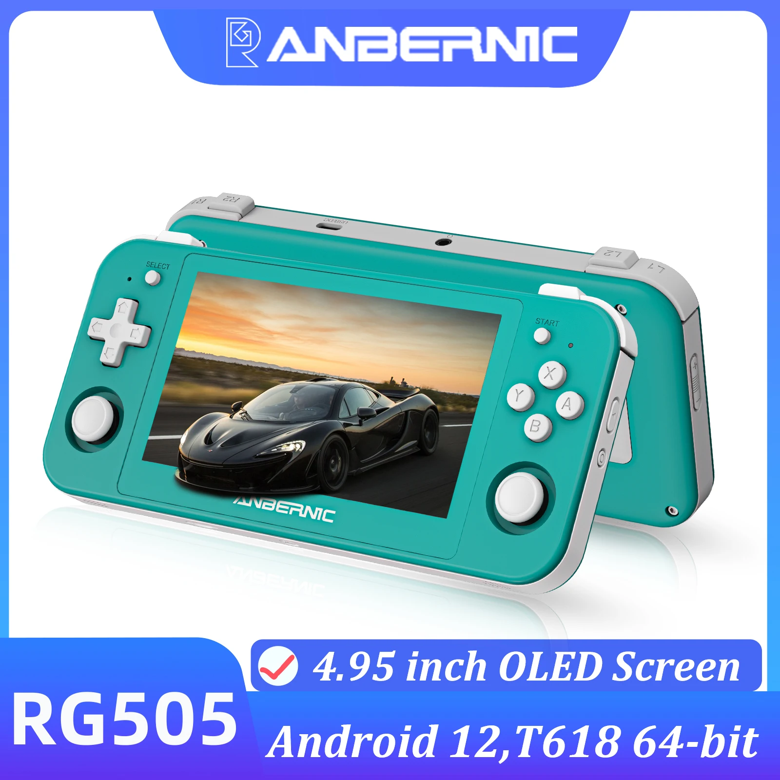 

ANBERNIC RG505 Handheld Game Console 4.95” OLED Touch Screen Android 12 Unisoc Tiger T618 64-bit With Hall Joyctick OTA Update