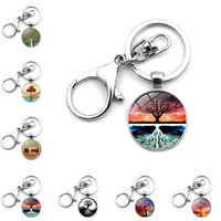 fashion tree of life keychain men car glass gemstone key ring accessories colorful wishing tree bags key clip jewelry for women