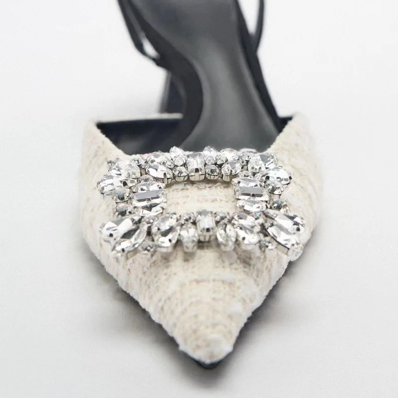 TRAF Shoes For Women Pumps 2023 Rhinestone Square Elegant Woman Heeled Shoes Office Lady High Heels Shoes Woman Designer Luxury