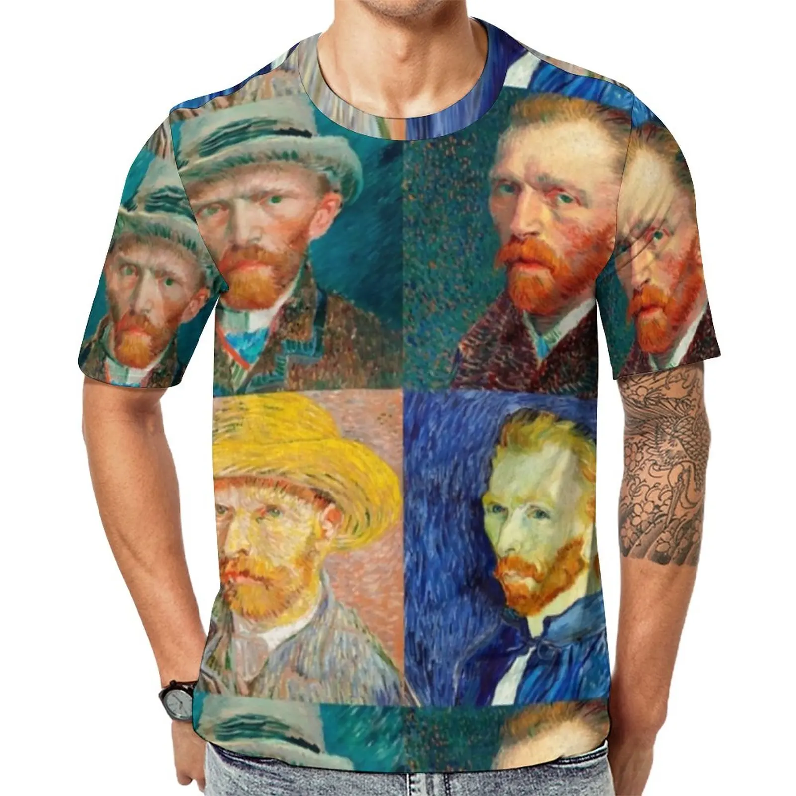 

Van Gogh T Shirt Self-Portrait Collage Fashion T-Shirts Men EMO Tshirt Beach Short-Sleeve Graphic Tees Plus Size