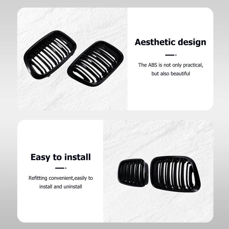 Car Front Kidney Grille Sport Racing Grills For BMW E46 4 Door 1998-2001 Bumper Hood Mesh Air Vent Radiator Cover