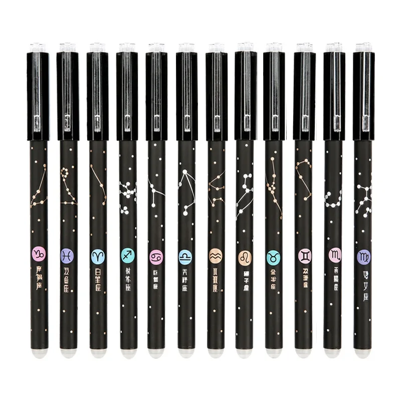 

12pcs/Set Constellations Hot Erasable Pen Neutral Refill Female Primary School Students Blue Black Student Stationery