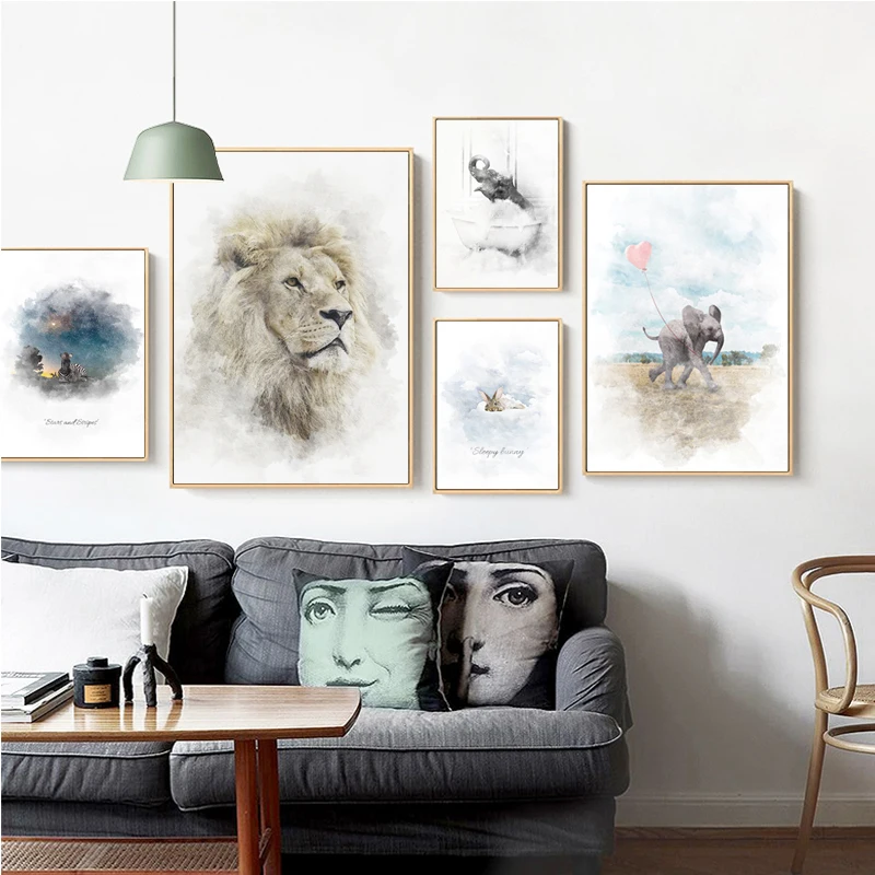 Абстрактная Настенная картина со львом зеброй воздушным шаром фантазийный