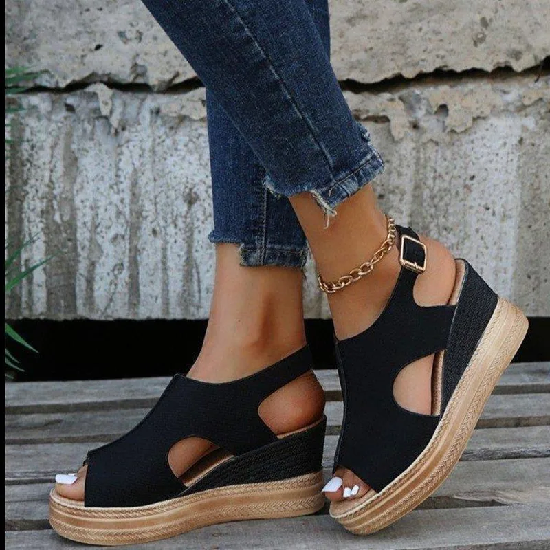 2023 Women's Casual Wedge Sandals Comfy Open Toe Glitter Color Golden Women's Summer High-heeled Sandals Sandalias De Mujer
