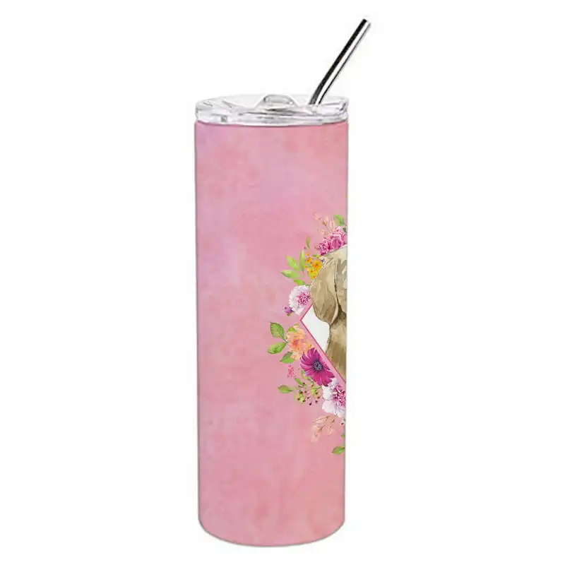 

Premium 20 oz Skinny Stainless Steel Pink Flowers Golden Retriever Tumbler, Multicolor, Perfect Gift for Pet Lovers.