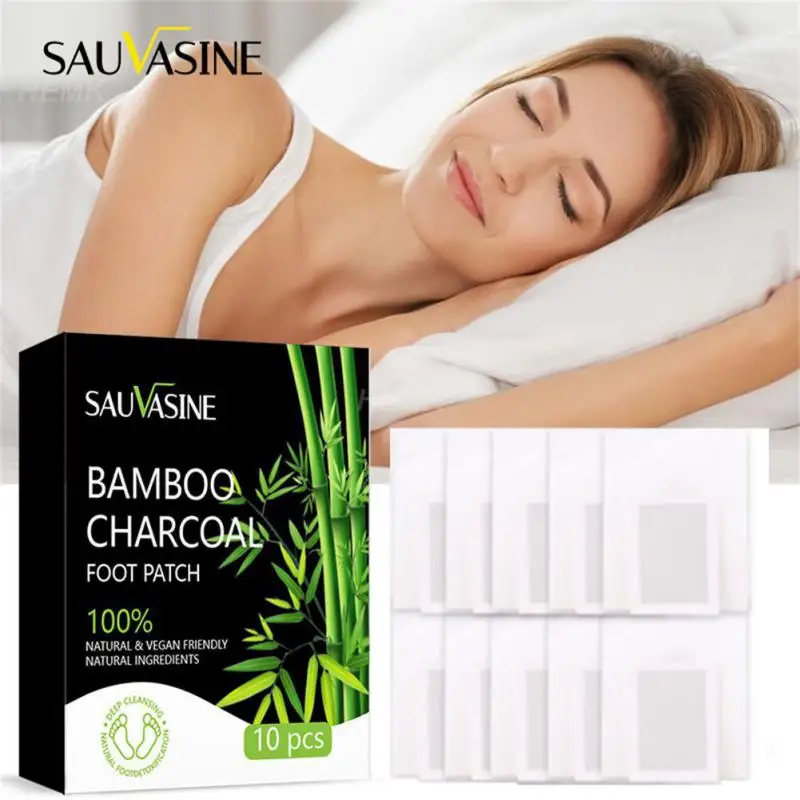 

10pcs Detox Foot Patches Bamboo Charcoal Pads Detoxification Body Toxins Cleansing Adhersive Slimming Stress Relief Feet Care