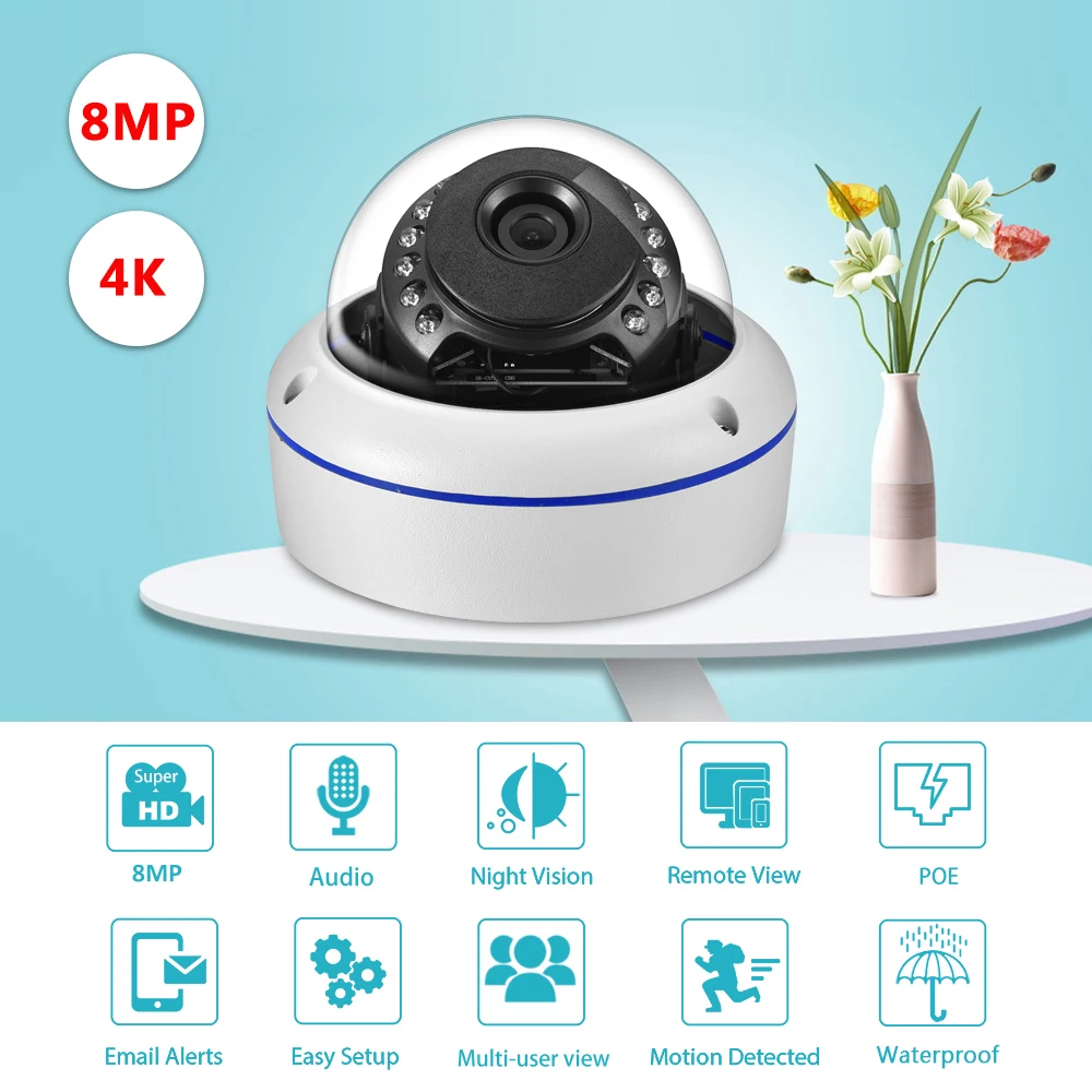 Фото Наружная IP-камера AZISHN 4K 8MP 5MP 4MP IP66 POE №2