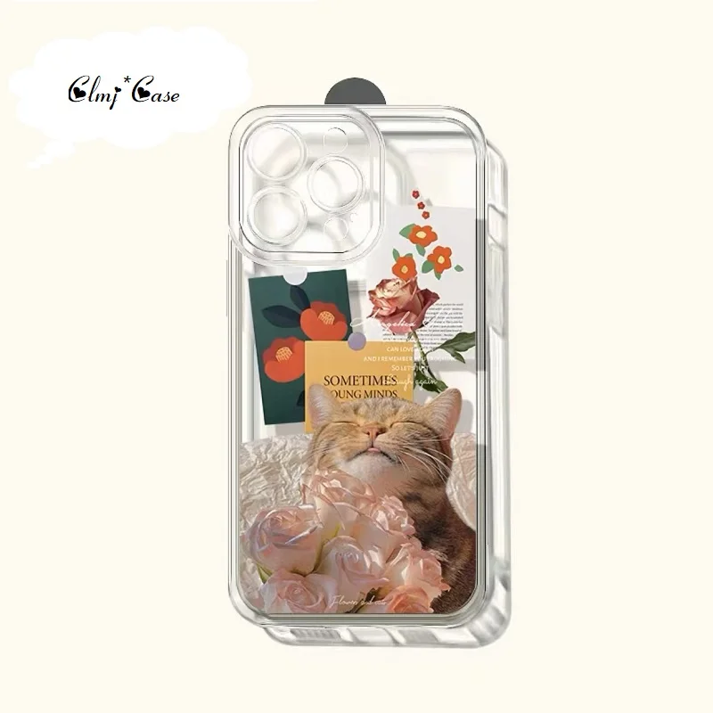 

Clmj Cute Cat Flower Phone Case For iPhone 11 12 Mini 13 Pro Max 14 Se 2020 7 Plus 8 X XS Max XR Soft Silicone Protective Cover