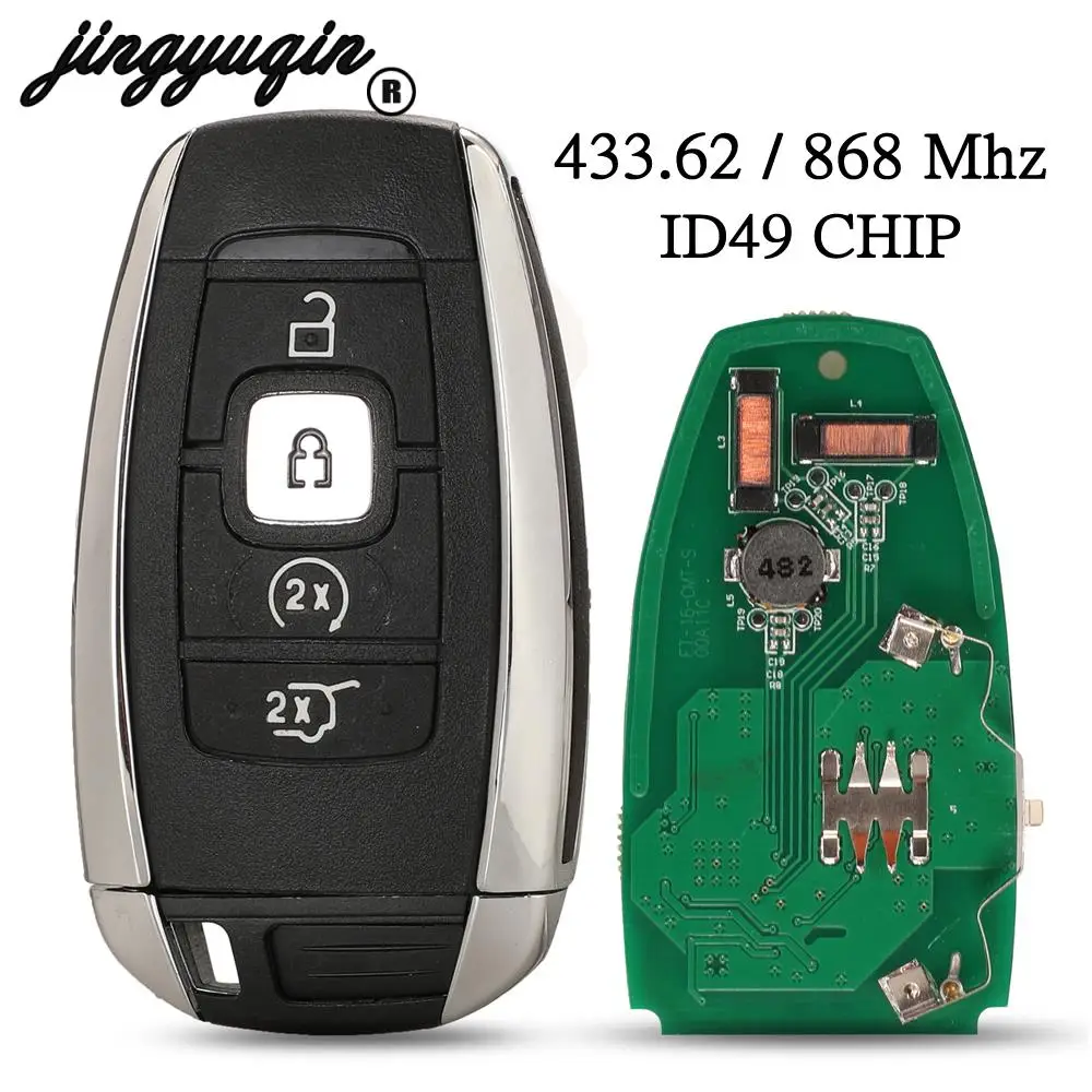 

jingyuqin Remote Smart Car Key 433.92/434Mhz 868Mhz ID49 Chip Fob For Lincoln MKC MKZ MXK 2017 2018 With Uncut Blade 4 Buttons