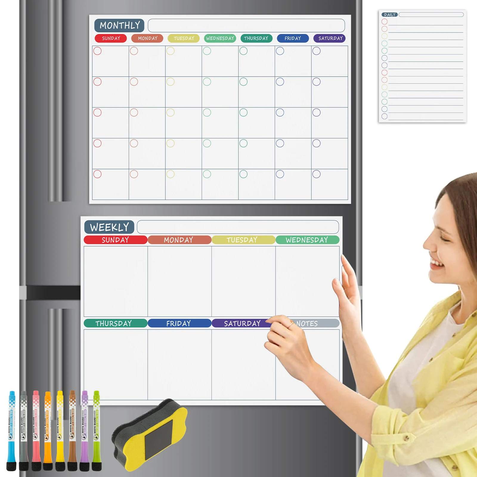 

Комплект магнитной доски, прочный сухой стираемый календарь, портативный календарь на холодильник, ЕЖЕНЕДЕЛЬНЫЙ КАЛЕНДАРЬ, планировщик, доска с 8 маркерами и 1 ластиком