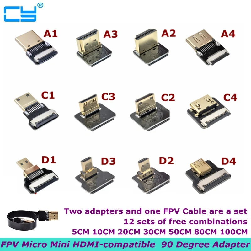 

FPV Micro Mini HDMI-compatible 90 Degree Adapter FPC Ribbon Flat HDMI Cable Pitch 20pin Used for Multicopter Aerial Photography