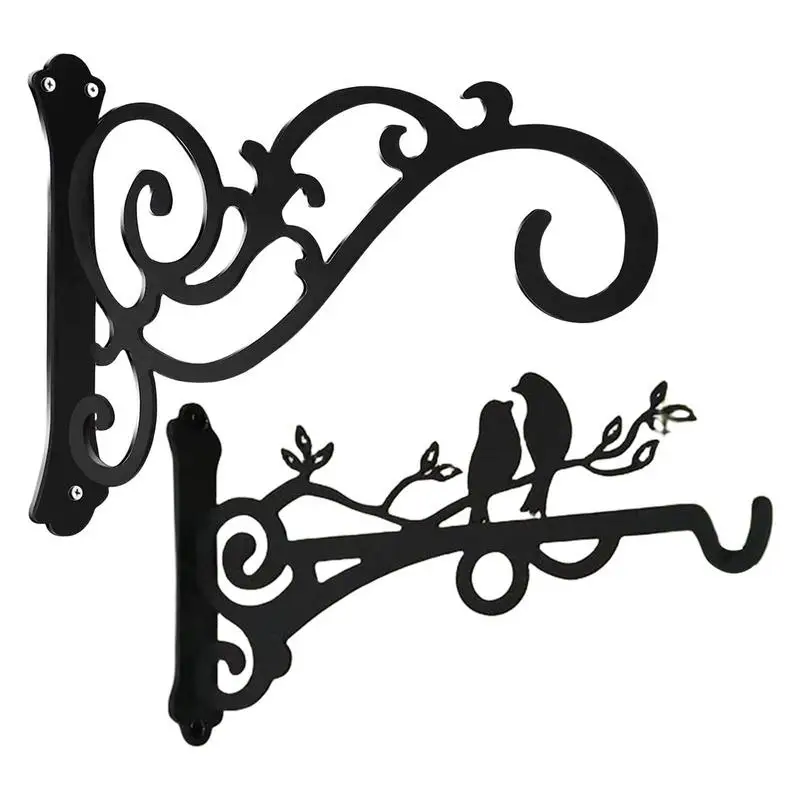 

Bird Pattern Flower Basket Holder Wall Mounted Metal Bracket Hanger Rustic Style Wide Base for Outdoor Indoor Garden Yard Street