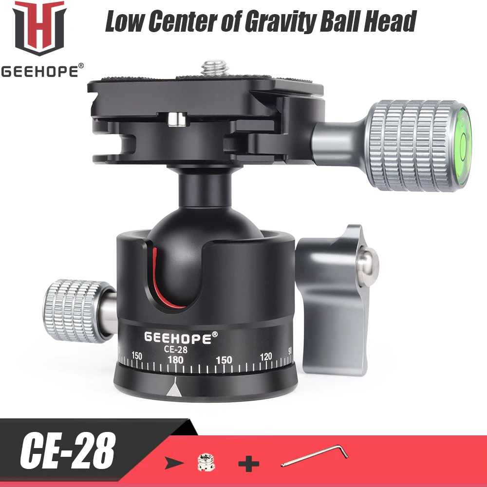 

Geehope CE-28 Low Profile Tripod Ball Head Universal 360 Panoramic CNC Metal BallHead for DSLR Camera Monopod Camcorder Load 5kg