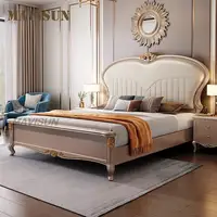 Light Luxury European Solid Wood King Size Royal Double Bed Leather Headboard Frame Bedroom Sleeping Furniture American Style