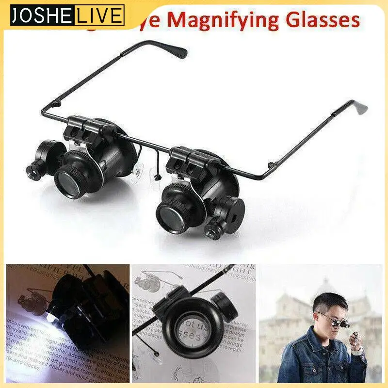 

20X Magnifier Watch Repair Magnifying Glasses Type Double Lens Eye Glass Loupe Jeweler Microscope With LED Light Repair Tools