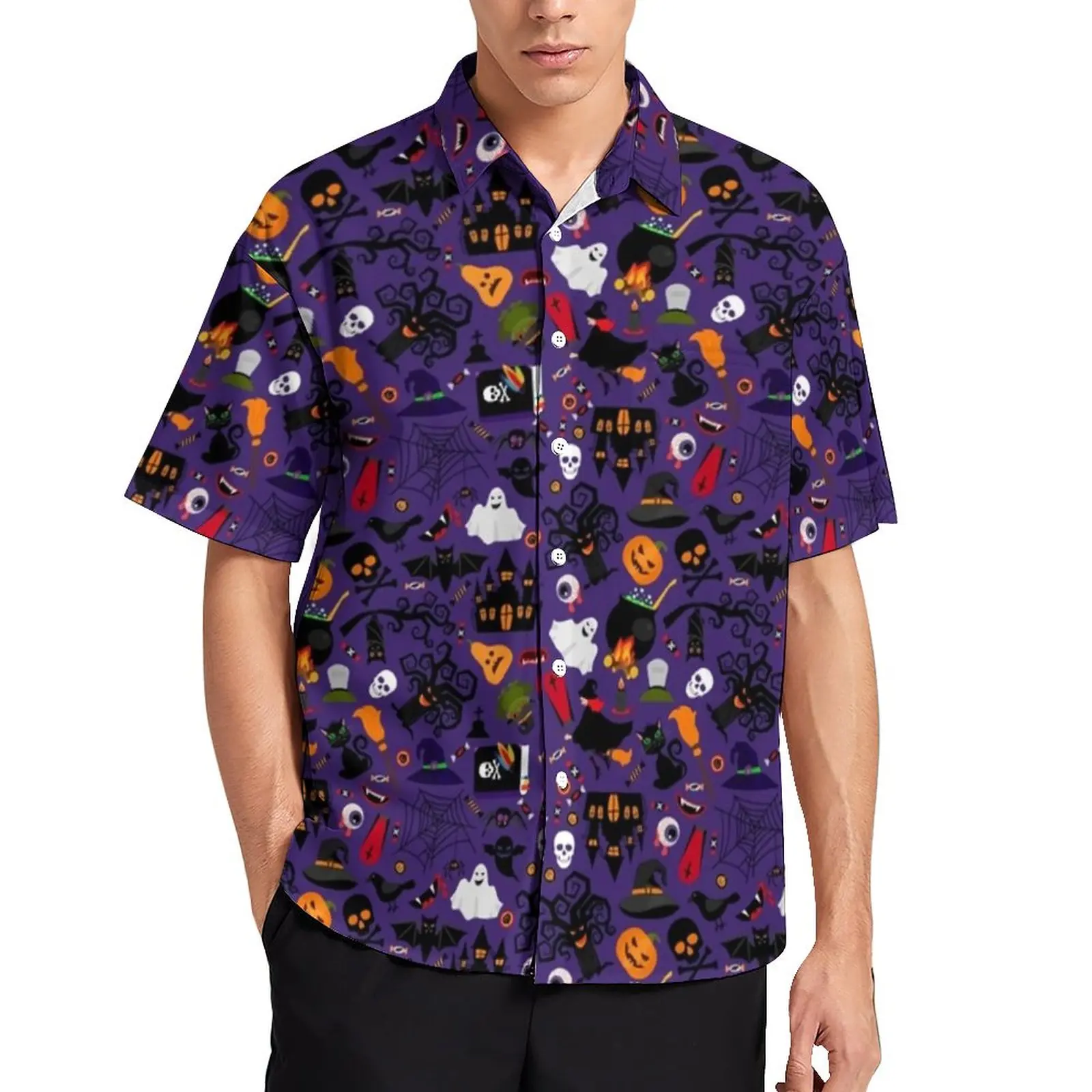 

Spooky Bats Beach Shirt Halloween Print Hawaiian Casual Shirts Male Cool Blouses Short Sleeve Design Clothing 3XL 4XL