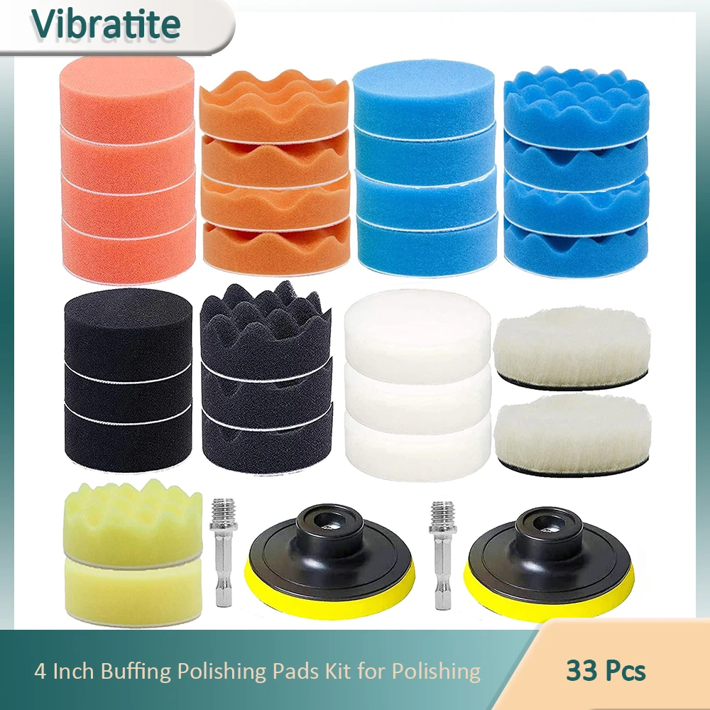 

33 Pieces 4 Inch Buffing Polishing Pads Car Foam Drill Polishing Pad Kit Sponge Pads Buffer Polisher Kit Headlight Restoration K