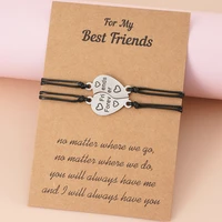 tulx 2pcs matching heart shaped bracelets forever friends adjustable handmade braided rope charm bracelet friendship jewelry
