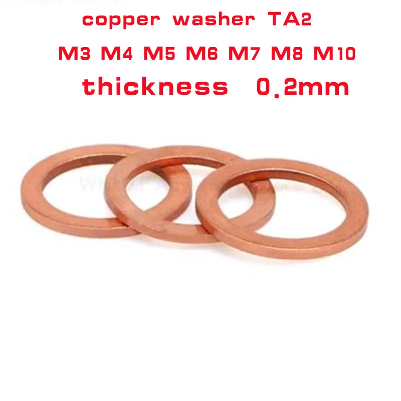 

20pcs M3 M4 M5 M6 m7 M8 M10 thickness 0.2mm Copper thin Washer Shim Flat Ring Gasket Rings Seal Plain Spacer Washers Fastener