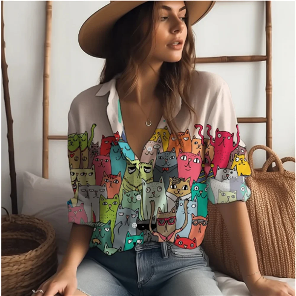 Новинка 2024 женские рубашки 3D цифровая печать четырехсторонняя эластичная ткань