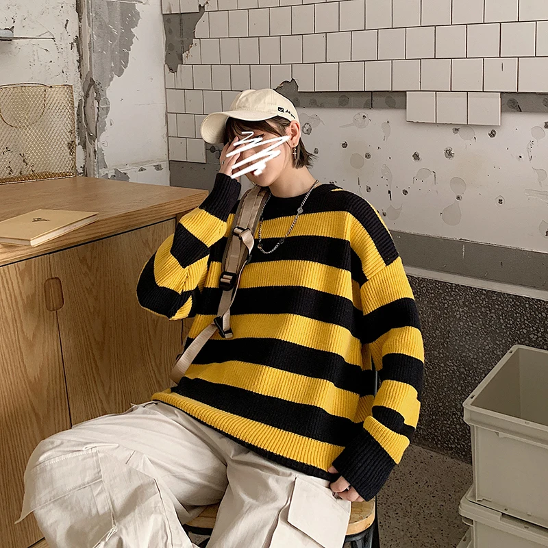 

Autumn Winter Sweater Women Casual Woman Sweater Pullovers Striped Jumper Warm Teen Gril Green Striped Sweaters