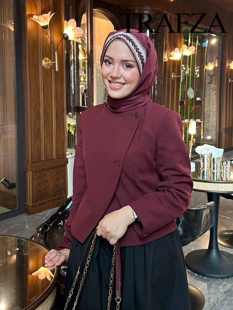 TRAFZA женское осеннее пальто с асимметричными пуговицами и круглым вырезом модное