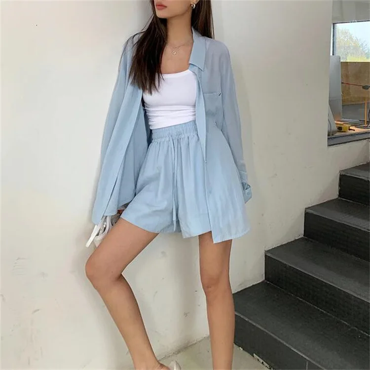 Рубашка с длинным рукавом и эластичные шорты комплект из двух предметов новинка